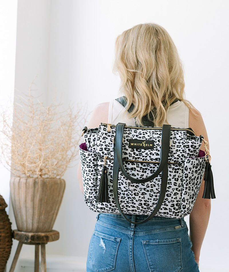 leopard gemini mini convertible laptop backpack by white elm