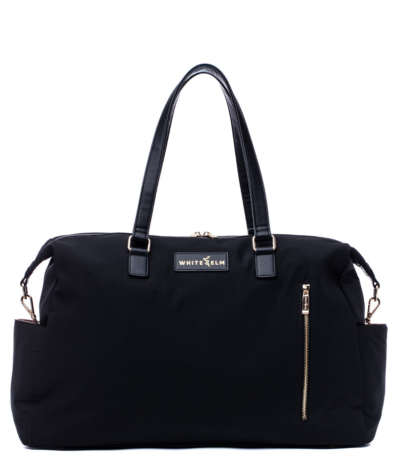 black nylon travel duffel bag Darci Weekender Duffel by White Elm - Stylish, Spacious & Travel-Ready Duffel Bag | Shimmer Champagne