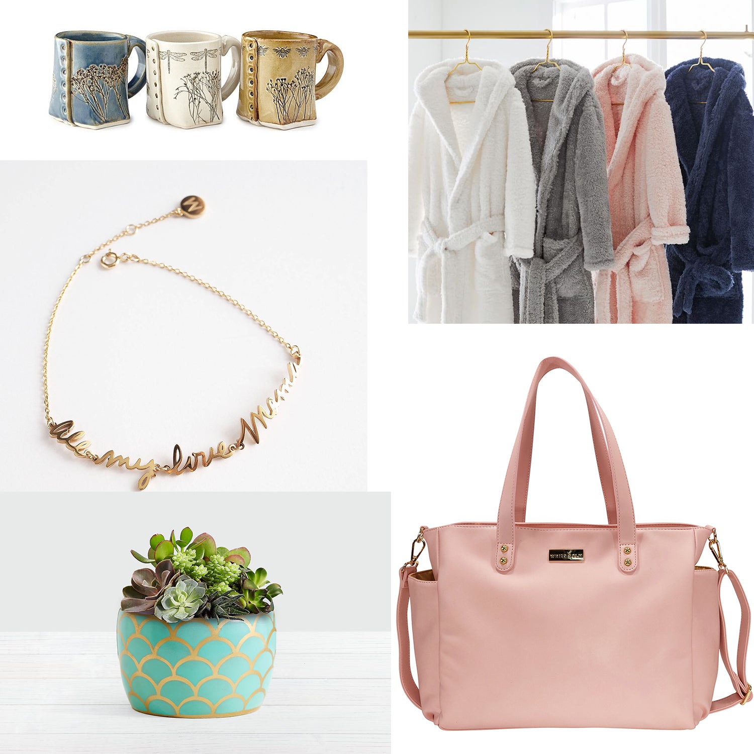 mothers day gift ideas for mom bracelet pink vegan leather tote bag succulent garden sherpa robe mugs