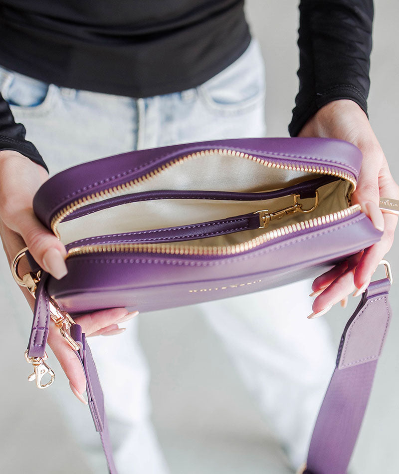 Bexley Crossbody Bag - Plum | Vegan Leather Handbags by White Elm