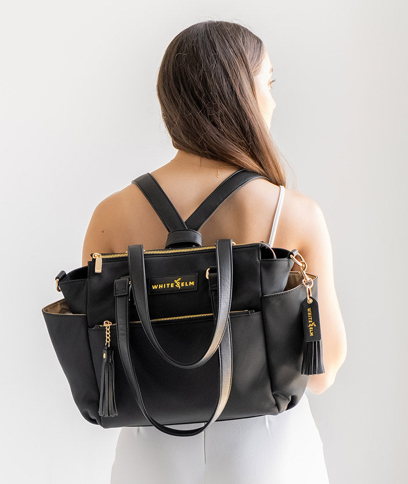 Black Nylon Gemini Mini backpack purse shown from the front