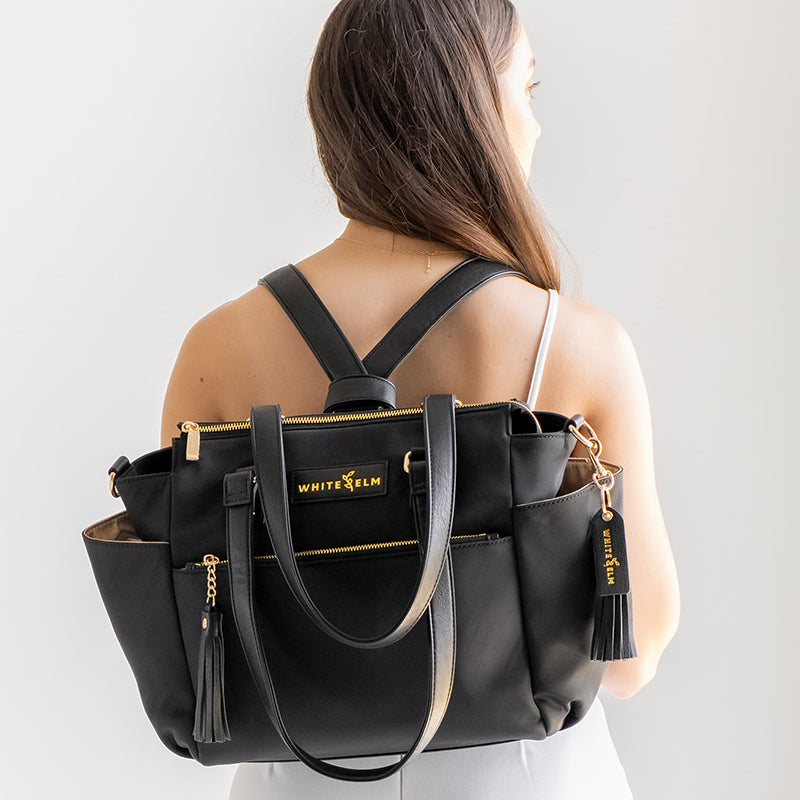 GEMINI MINI BACKPACK BLACK NYLON LAPTOP TRAVEL BAG BY WHITE ELM