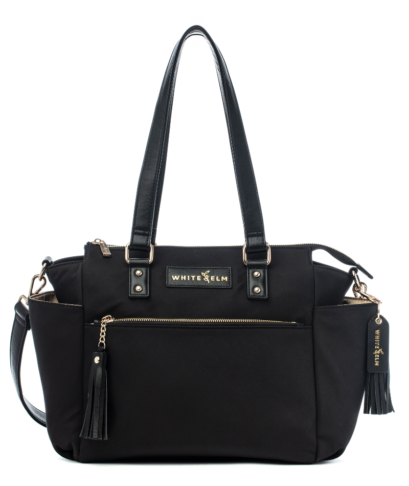Black Nylon Gemini Mini convertible backpack purse with tassel and premium hardware