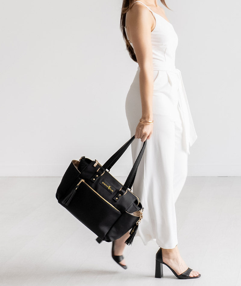Gemini Mini Convertible Backpack - Black Nylon Travel Bag by White Elm