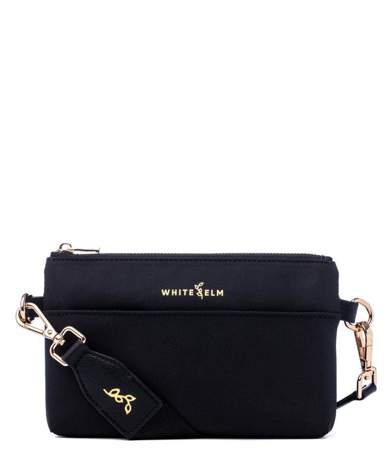 Black Nylon Skye Sling Bag with premium hardware, studio product shot
