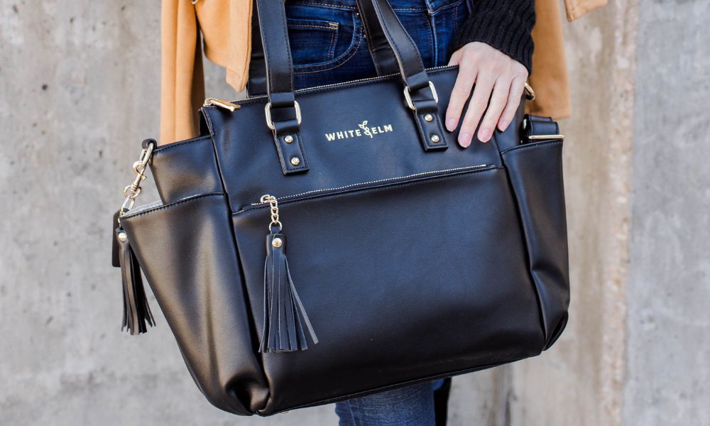 Gemini Mini in Black vegan leather with gold hardware by White Elm