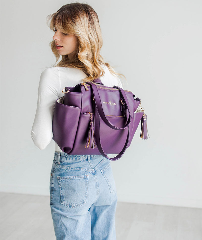 White Elm Gemini Mini Convertible Backpack – Plum Work & Travel Tote