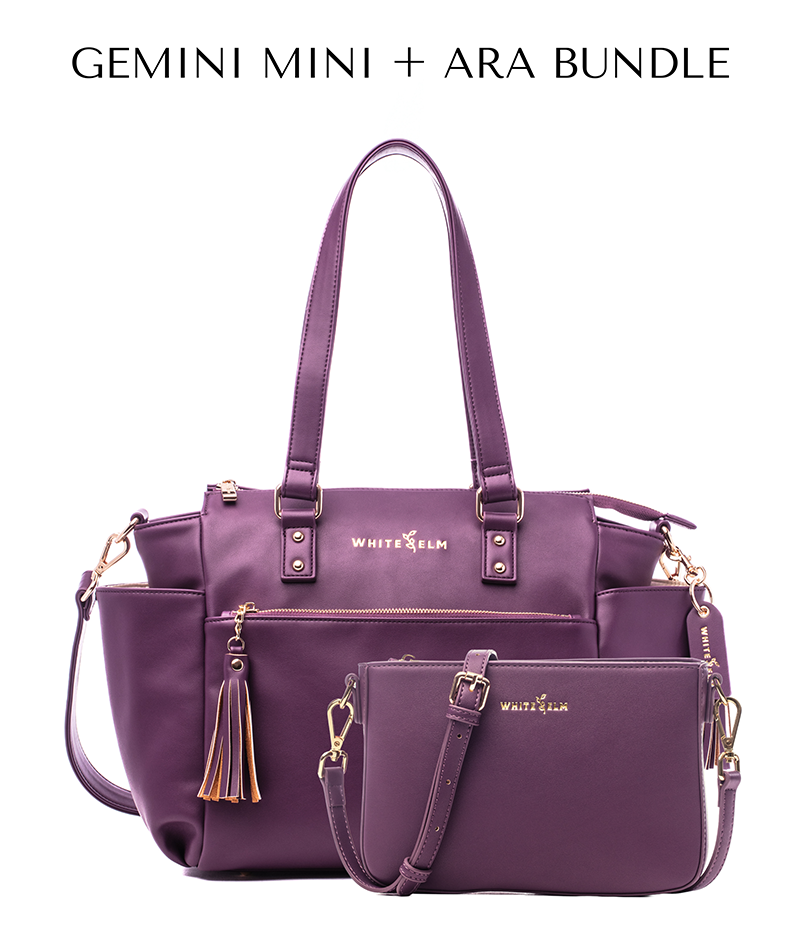 brass plum mini backpack Gemini Mini Convertible Backpack Tote By White Elm | Plum | Blush Pearl Lining