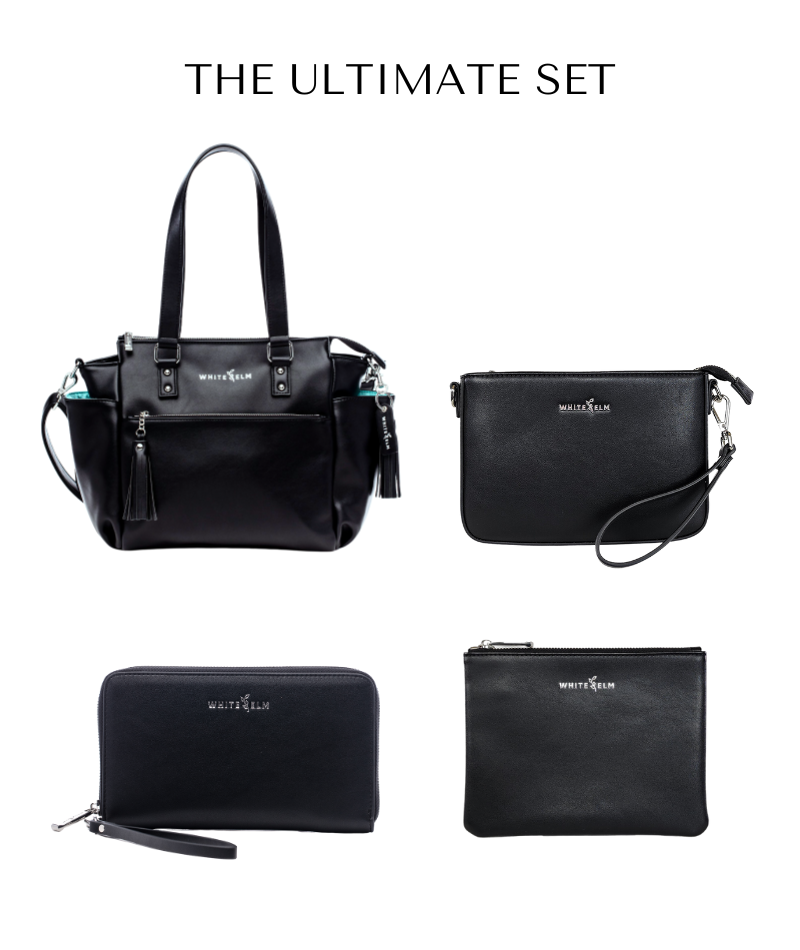 Gemini Mini Convertible Backpack - Black | Sleek Mini Bag by White Elm Black | Shimmer Aqua Lining