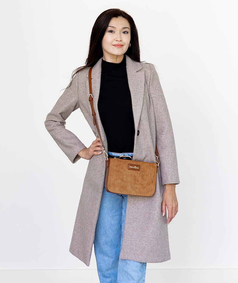 Ara Convertible Crossbody Clutch - Honey Vegan Suede