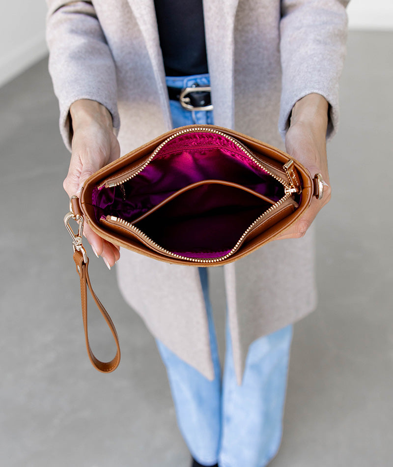 Ara Convertible Crossbody Clutch - Honey Vegan Suede