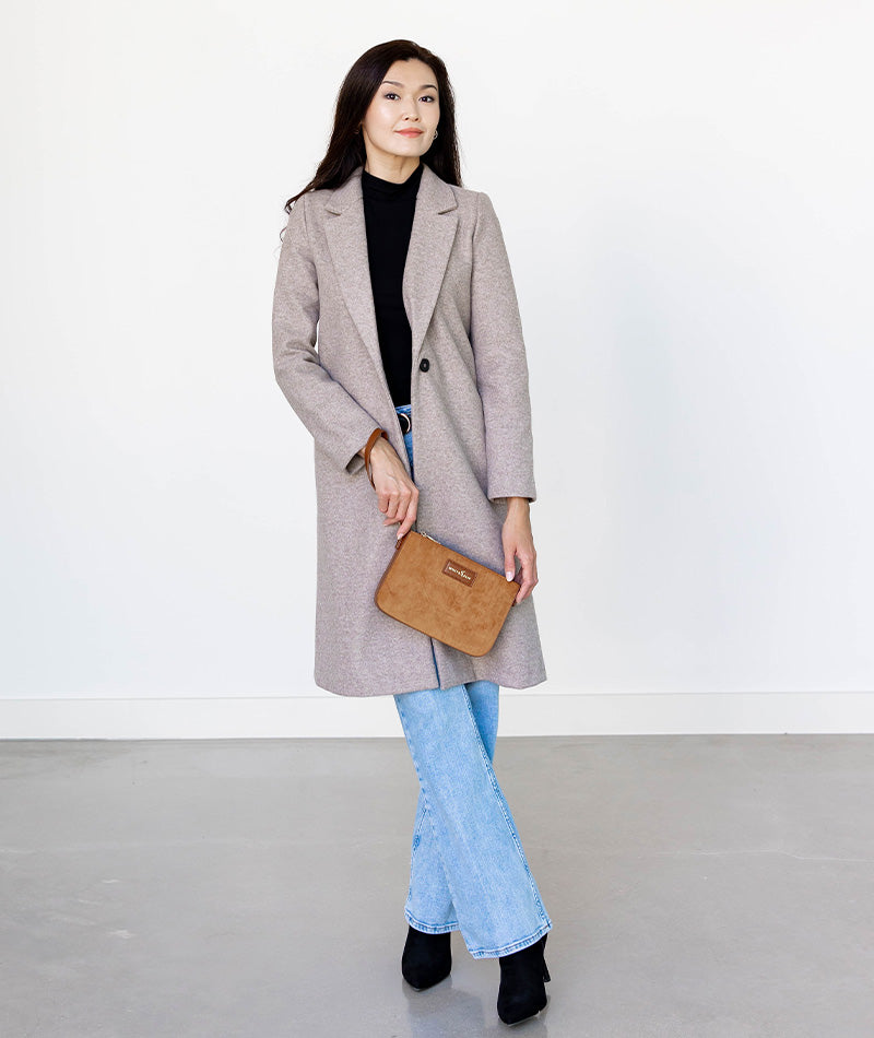 Ara Convertible Crossbody Clutch - Honey Vegan Suede