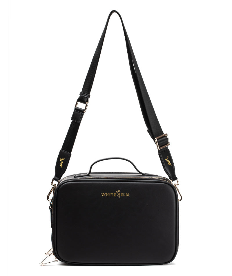 estee-lauder-black-amp-white-cosmetic-makeup-wash-travel-bag Aven Travel Train Case - Black | White Elm Toiletry & Makeup Organizer Black | Shimmer Aqua Lining