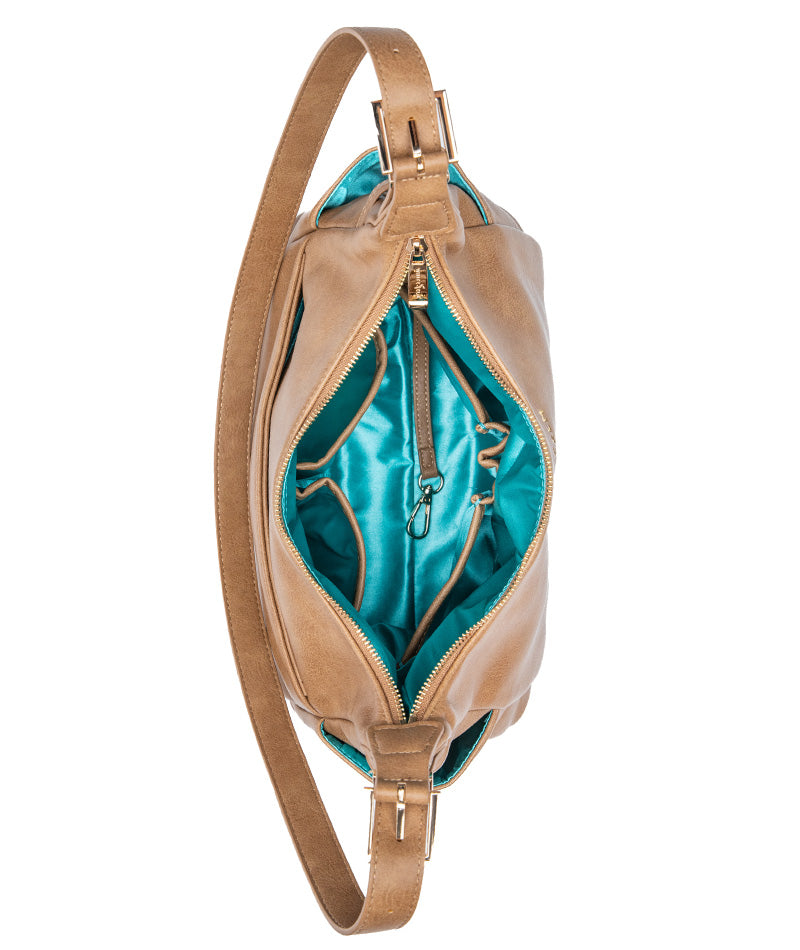 frye melissa mini backpack dusty rose Camille Hobo Shoulder Bag By White Elm | Chic Almond Vegan Leather Almond | Aqua Lining