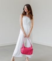 Dragon Fruit vegan leather hobo bag, studio product shot