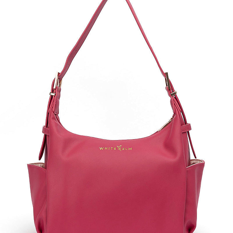 Dragon Fruit vegan leather hobo bag with a slouchy silhouette, shown against a white background (White Elm)