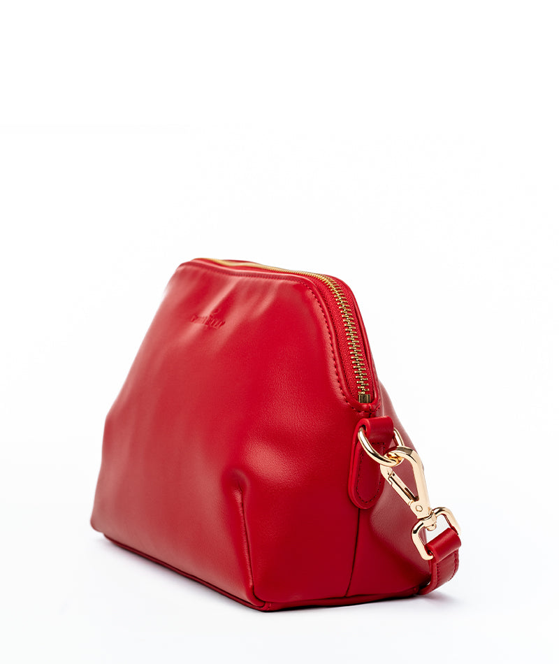 Rosette Crossbody Bag – Crimson Red Vegan Leather Handbag | White Elm