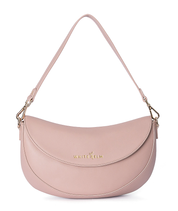 Dusty Rose Emily Crescent bag with gold hardware and magnetic flap closure