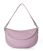 Heather Purple Emily Crescent bag with silver hardware and magnetic flap closure