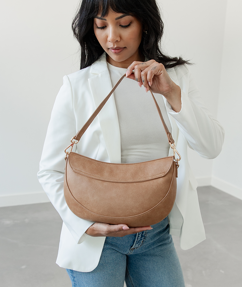 Back panel of the Almond Emily Crescent bag