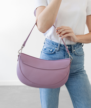 Back panel of the Heather Purple Emily Crescent bag