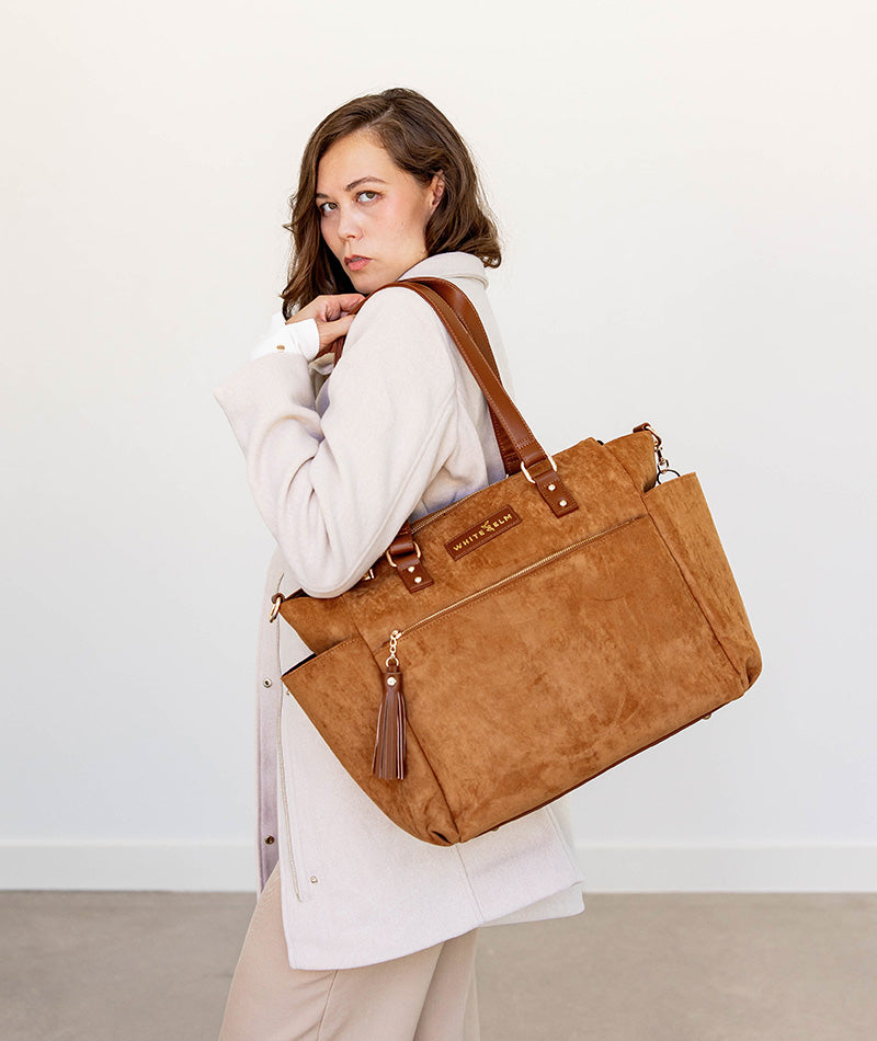 Gemini Convertible Backpack Tote - Honey Vegan Suede | White Elm Bags