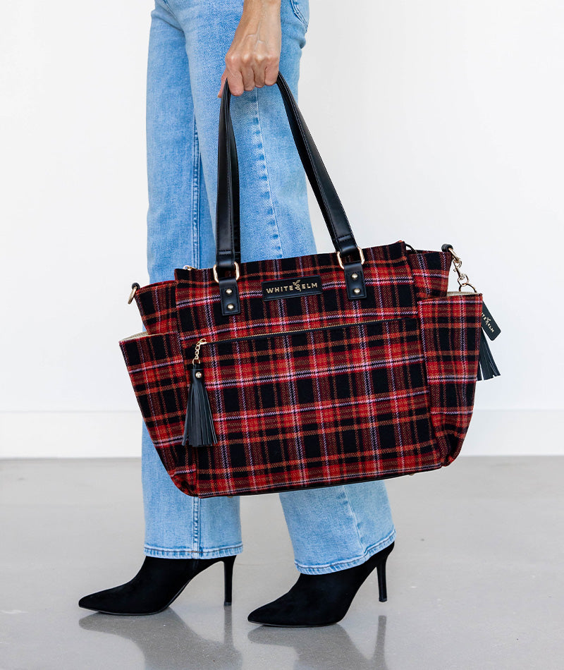 Gemini Convertible Backpack Tote - Tartan Rouge Wool | White Elm Bags