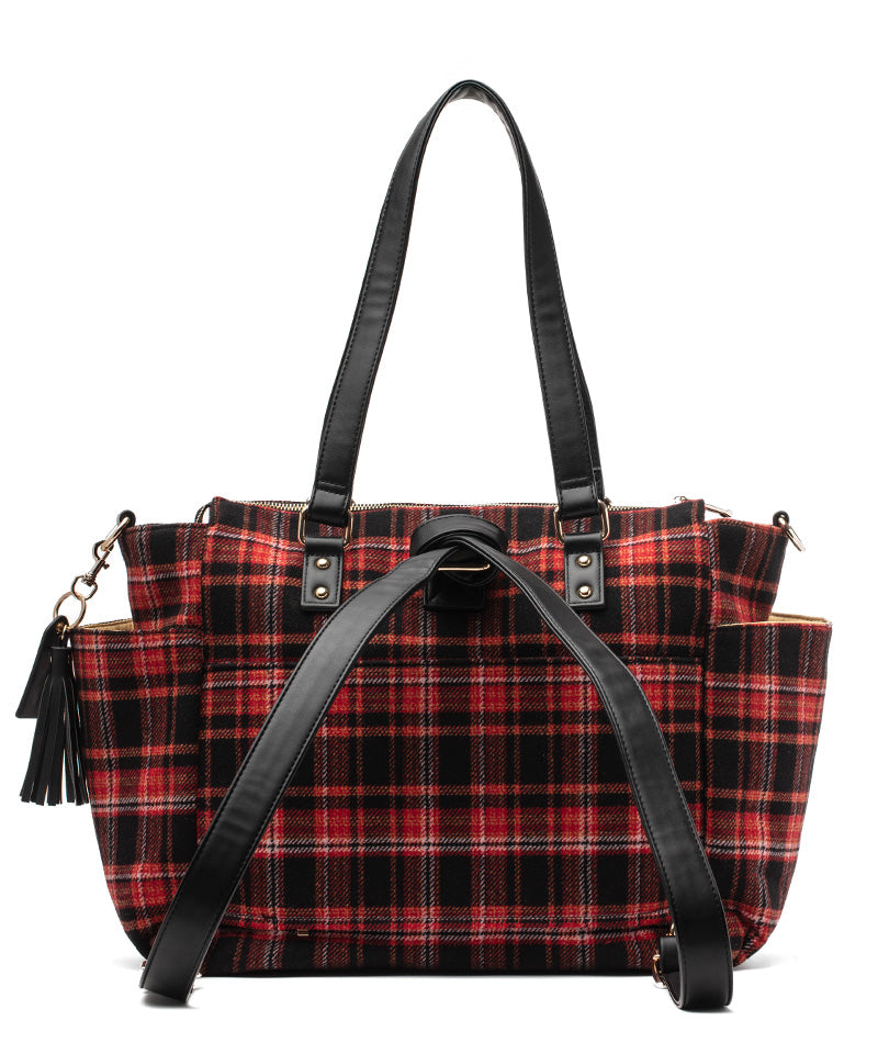 Gemini Convertible Backpack Tote - Tartan Rouge Wool | White Elm Bags