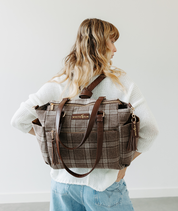 Uptown Check wool Gemini convertible backpack worn as a backpack