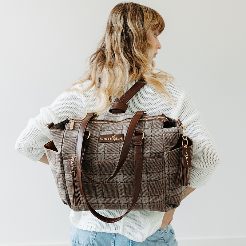 Uptown Check wool Gemini convertible backpack worn as a backpack