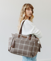 Uptown Check wool Gemini convertible backpack carried as a shoulder bag