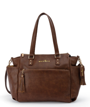 Walnut brown Gemini convertible backpack shown from the front