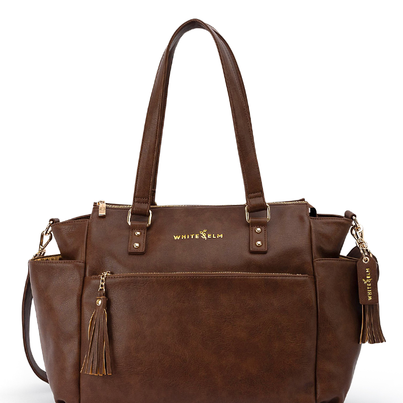 Walnut brown Gemini convertible backpack shown from the front
