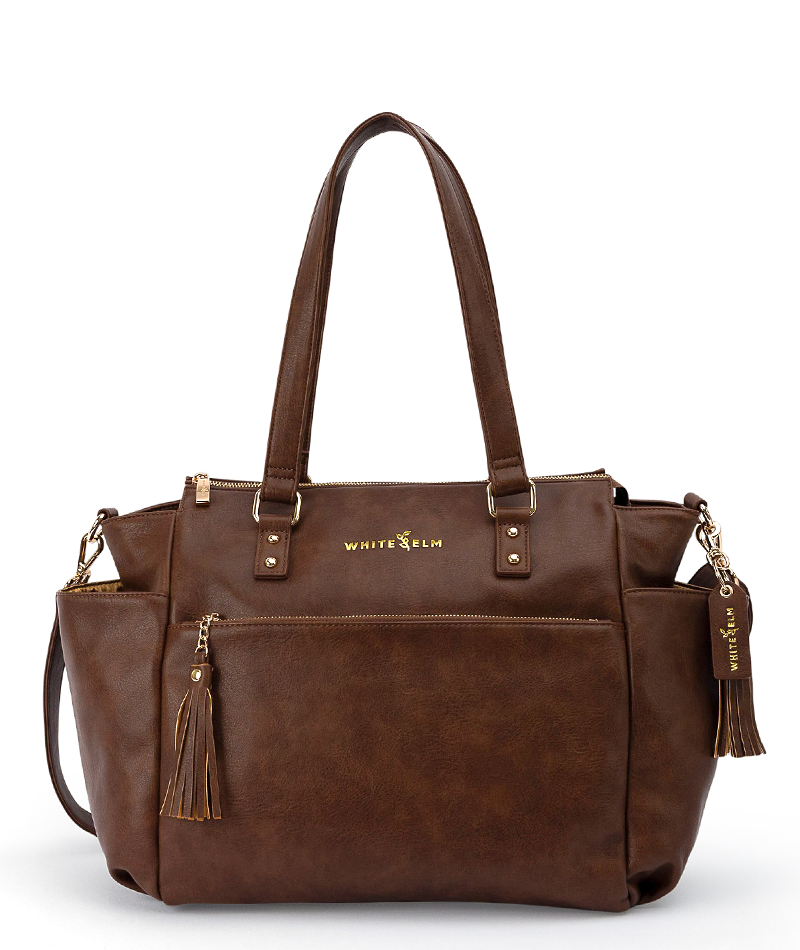 Walnut brown Gemini convertible backpack shown from the front