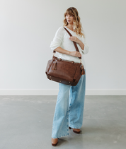 Walnut Gemini convertible backpack with the long strap attached