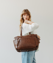 Walnut Gemini convertible backpack carried as a shoulder bag