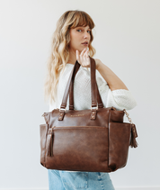 Walnut Gemini convertible backpack styled as an everyday bag