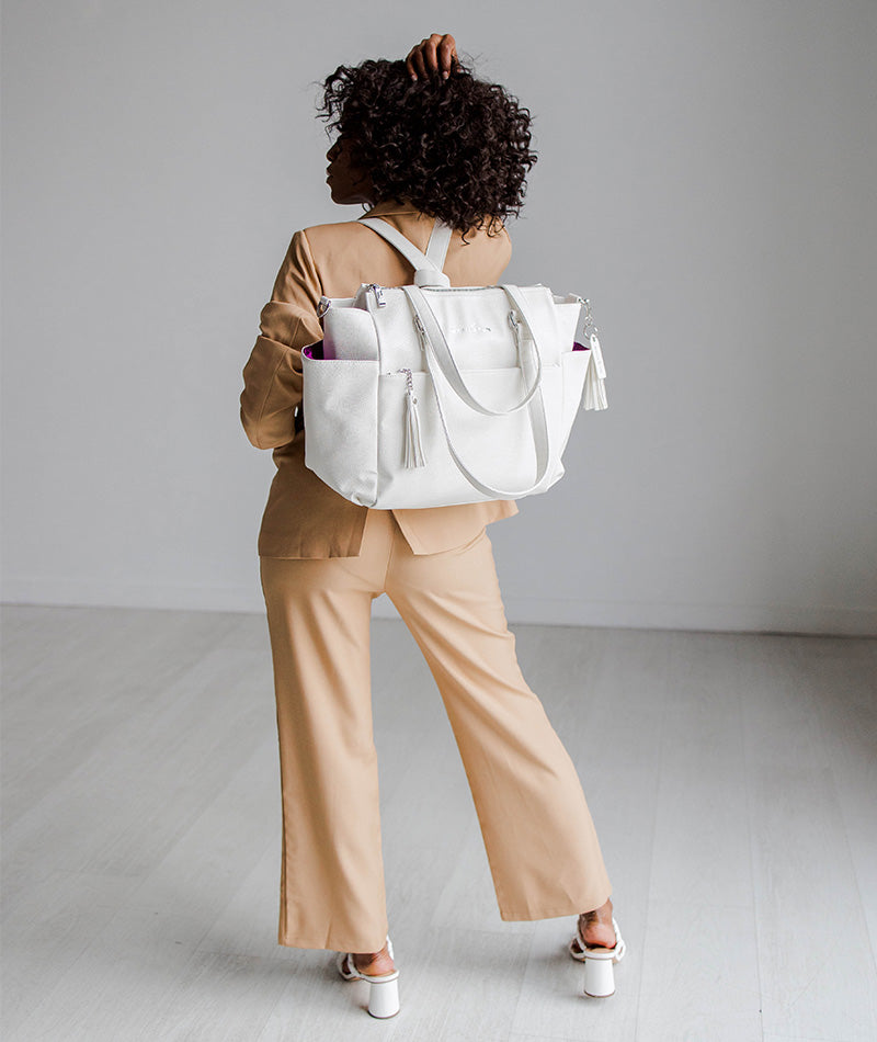 Gemini Convertible Backpack - Pearl White Croc