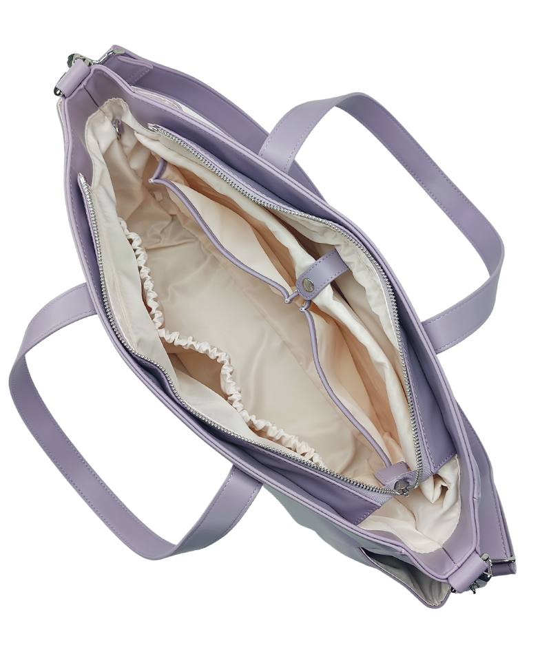 Lavender Pastel Purple Leather Crossbody Handbag Purse Silver Zippers