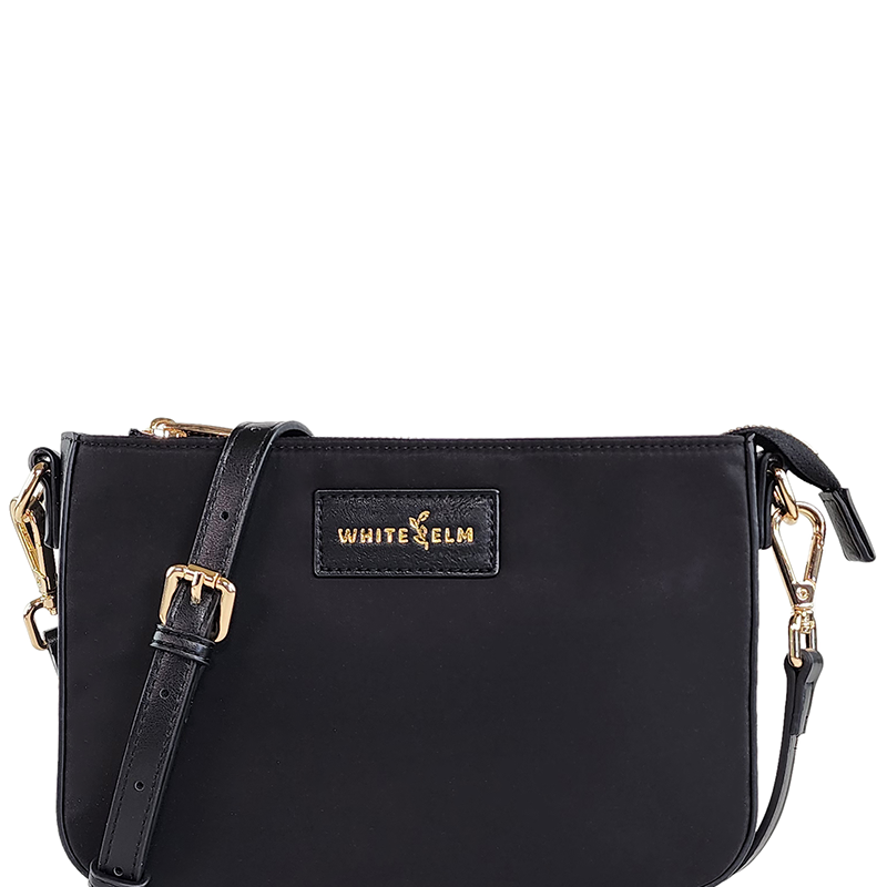 Black Nylon Ara Convertible Crossbody Clutch Handbag by White Elm